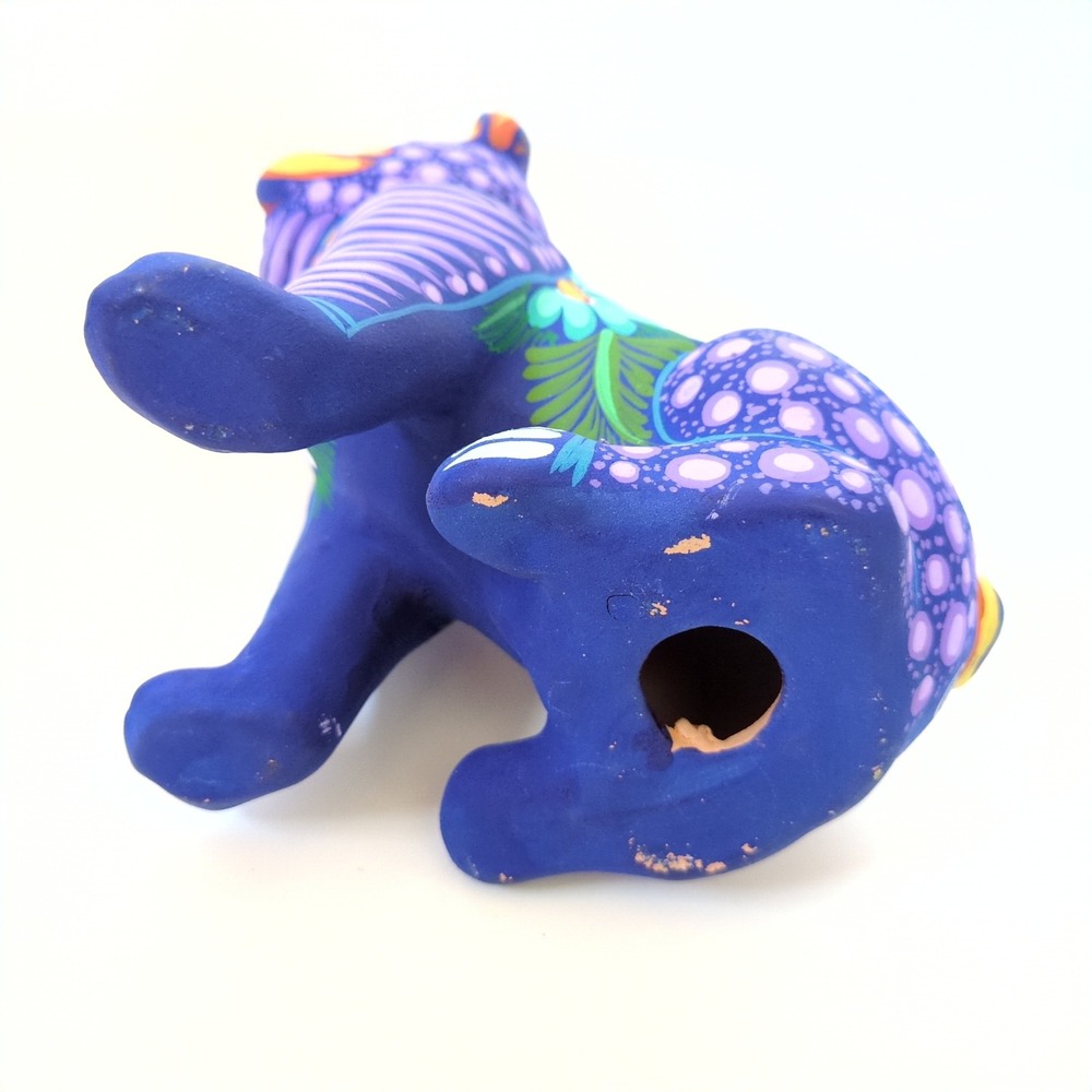 Mexican Folk Art Bulldog Alebrije Style Hand Painted Oaxacan Floral 8" VTG Decor - Picture 9 of 9